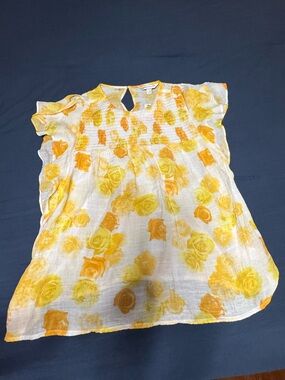 Counterparts White Blouse with Yellow Floral Print